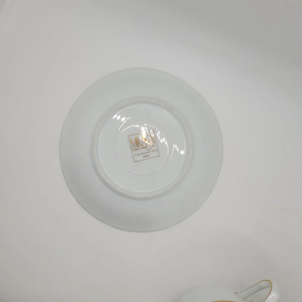 Mikasa Wedding Band Tea Cup Saucer Set Gold Trim White Fine China Japan